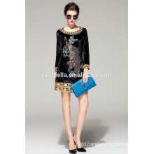 Hot Sale!!! Velvet Dress coat with embroidered Peacock Black Sweater for Lady